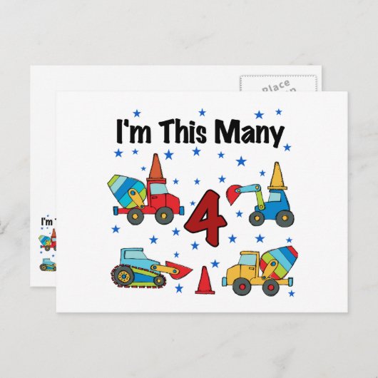 Bouwvoertuigen 4e verjaardag T-shirts Briefkaart (Voorkant / Achterkant)