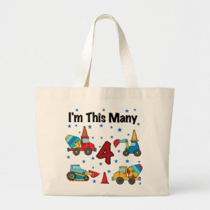 Bouwvoertuigen 4e verjaardag T-shirts Grote Tote Bag