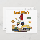 Bouwvoertuigen 4e verjaardag Tshirts Briefkaart (Voorkant / Achterkant)