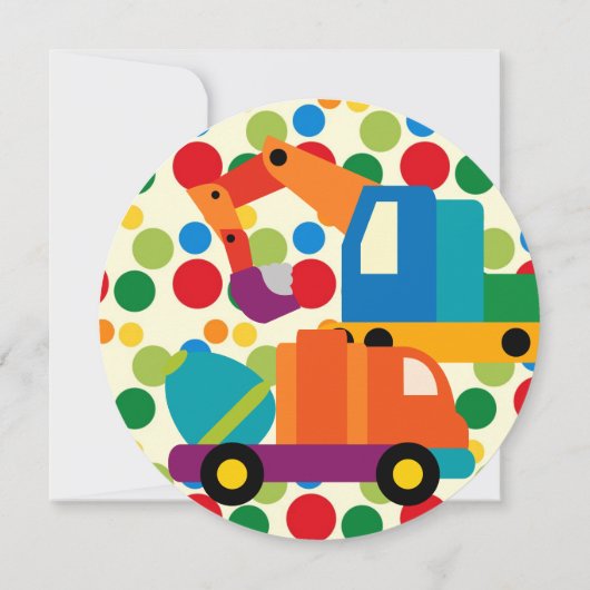 Bouwvoertuigen - Birthday Circle Uitnodiging (Achterkant)