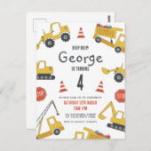 Bouwvoertuigen Verjaardagsfeestuitnodiging Briefkaart (Voorkant / Achterkant)