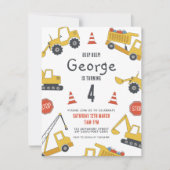 Bouwvoertuigen Verjaardagsfeestuitnodiging Kaart (Voorkant)