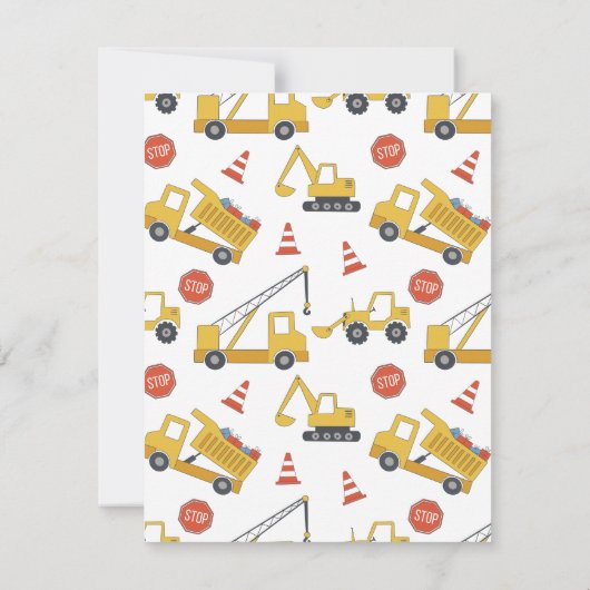 Bouwvoertuigen Verjaardagsfeestuitnodiging Kaart (Achterkant)