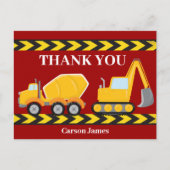 Bouwvrachtwagen Kids Verjaardagsfeestje Dank u Briefkaart (Voorkant)