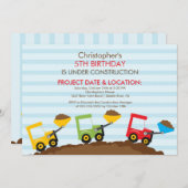 Bouwvrachtwagens Birthday Party for boys Kaart (Voorkant / Achterkant)