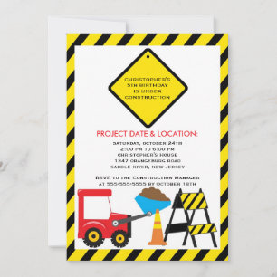 Bouwvrachtwagens Birthday Party for boys Kaart