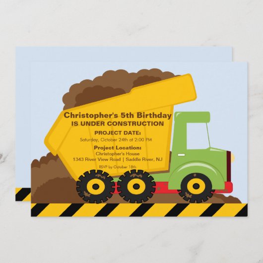 Bouwvrachtwagens Birthday Party for boys Kaart (Voorkant / Achterkant)