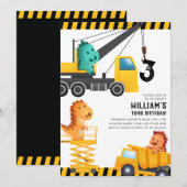 Bouwvrachtwagens Dinosaurussen Verjaardagsfeest Kaart (Voorkant / Achterkant)