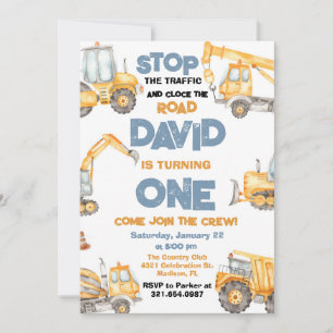 Bouwvrachtwagens Eerste Verjaardagsfeest Kaart