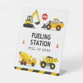Bouwvrachtwagens Kinderen Verjaardag Brandstofstat Reclamebord Met Voetstuk (Voorkant)