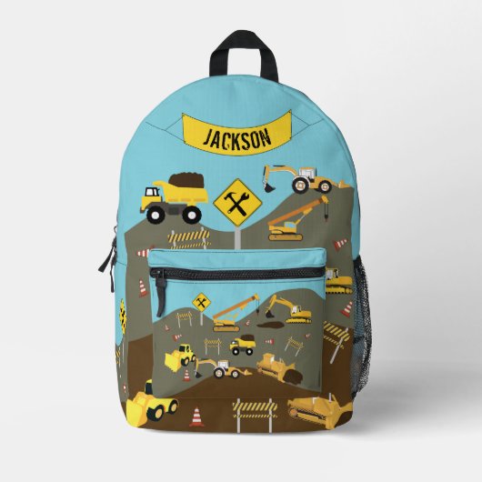 Bouwvrachtwagens Site Thema Aangepaste naam Bedrukte Rugzak (Voorkant)