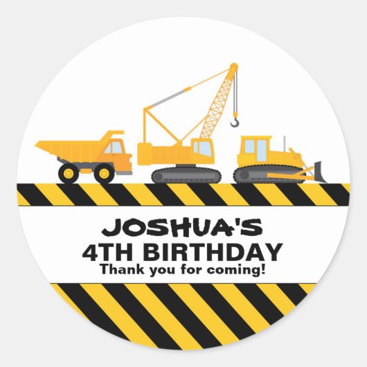 Bouwvrachtwagens Verjaardagsfeestje Favor Sticker (Voorkant)