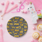 Bouwvrachtwagens Verjaardagspartij Patroon Grijs Papieren Bordje (Feest)