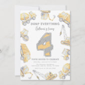 Bouwvuilniswagen 4e verjaardagsfeest kaart (Voorkant)