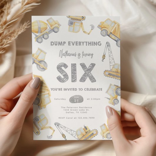 Bouwvuilniswagen SIX 6e verjaardagsfeest Kaart