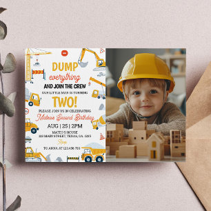Bouwvuilniswagen Verjaardag foto uitnodiging