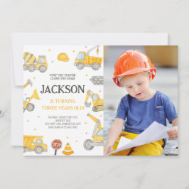 Bouwvuilniswagen Verjaardagsfeest Foto Kaart