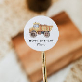 Bouwwagen Verjaardag Modern Minimal Ronde Sticker