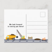 Bouwwagens 1e Verjaardagsfeestuitnodiging Briefkaart (Achterkant)