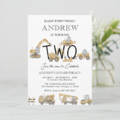 Bouwwagens 2e verjaardagsfeestje kaart (Staand voorkant)