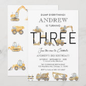 Bouwwagens 3e verjaardagsfeest uitnodiging (Voorkant / Achterkant)