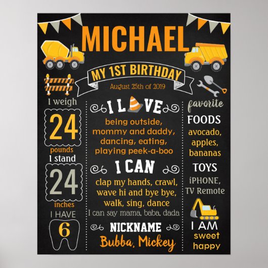 Bouwwagens Birthday-teken Poster (Voorkant)