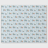 Bouwwagens - Cute Blue White Cadeaupapier (Vlak)