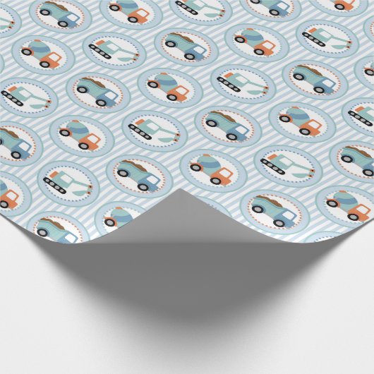 Bouwwagens - Cute Blue White Cadeaupapier (Hoek)