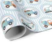 Bouwwagens - Cute Blue White Cadeaupapier (Rol Hoek)