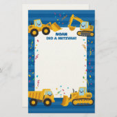 Bouwwagens Gepersonaliseerd naam Mitzvah Note Briefpapier (Voorkant / Achterkant)