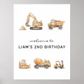 Bouwwagens Modern Verjaardag Welkom Teken Poster (Voorkant)