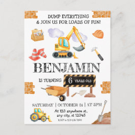 Bouwwerf Dump Truck Graver Feestje Verjaardagsfees Briefkaart