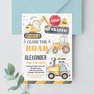 Bouwwerf Dump Truck Jongen Verjaardagsuitnodiging Kaart
