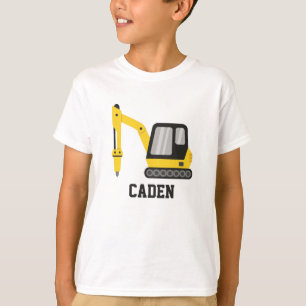Bouwwerk gele graafmachine breker kids naam t-shirt