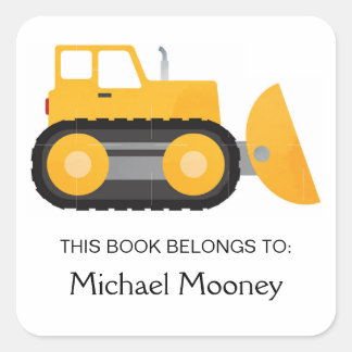 Bouwwerk voertuig bulldozer schattig kind ex-libri vierkante sticker