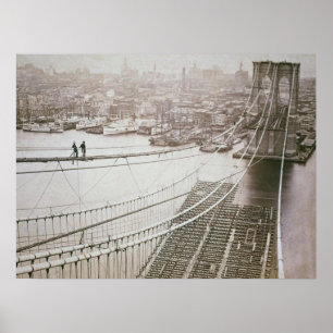 Bouwwerken Brooklyn Bridge Vroege Manhattan  Poster