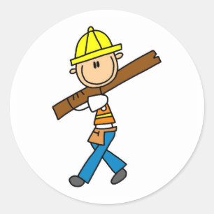 Bouwwerker met luber-stickers ronde sticker