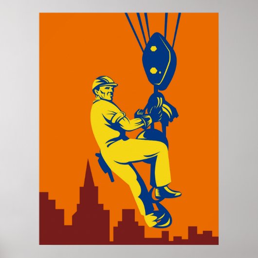bouwwerker op het type haak-hefinrichting poster (Voorkant)