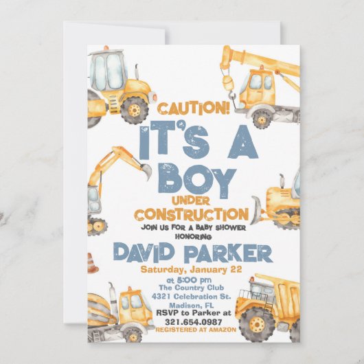 Bouwwerktuig Het is een Jongen Vuilwagen Feestje Kaart (Voorkant)