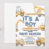 Bouwwerktuig Het is een Jongen Vuilwagen Feestje Kaart (Voorkant / Achterkant)