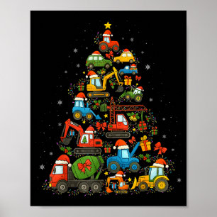 Bouwwerktuig Kerstboom Auto's Grappige Kerstmis Poster