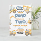 Bouwwerktuigen 2de verjaardagsfeestje kaart (Staand voorkant)