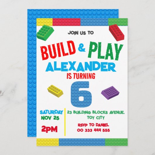 Bouwwesten Jongen 6e Verjaardag Speelgoed Kaart (Voorkant / Achterkant)