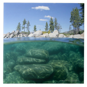 Boven en onder het meer van Tahoe Tegeltje