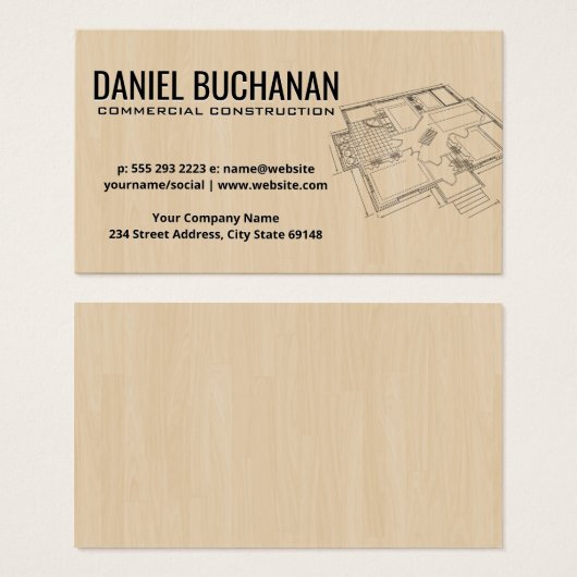 Bovenaanzicht Blueprint | Houten Achtergrond Visitekaartje (Voorkant /achterkant)