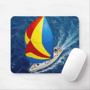 Bovenaanzicht van een spinnaker op een zeilboot muismat