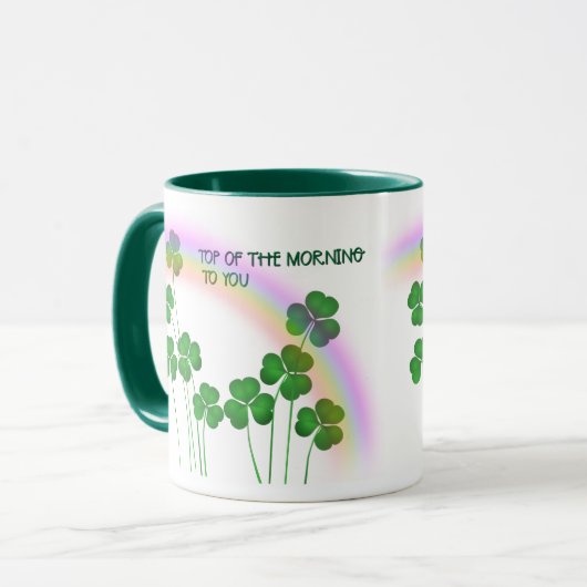 Bovenkant van de Morning St. Patrick's Day Shamroc Mok (Voorkant links)