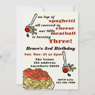 Bovenop Spaghetti, Meatball Drie, 3de Verjaardag Kaart
