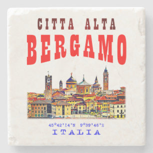 Bovenste stad (Citta Alta) in Bergamo. Italië. Stenen Onderzetter