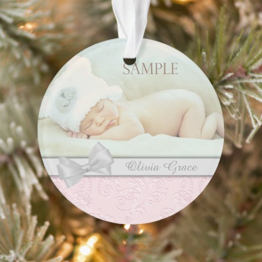 Bow Argent Pink Pastel Baby 1er Noël Photo (Arbre)